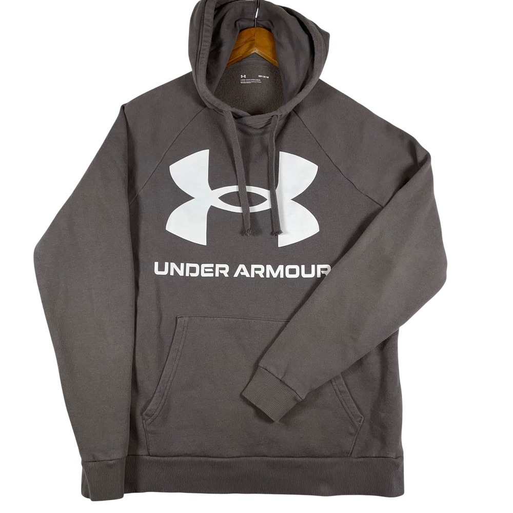 Under Armour Mens Rival Fleece Hoodie Charcoal Gray Logo Pullover Sweatshirt MD